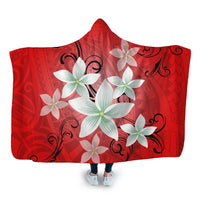 Hawaiian Plumeria Polynesian Hooded Blanket - Red - AH Hooded Blanket White - Polynesian Pride