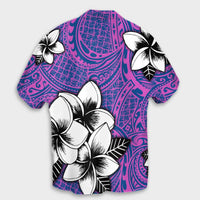 Hawaiian Plumeria Tribal Pink Polynesian Hawaiian Shirt Blue AH - Polynesian Pride