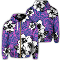 Hawaiian Plumeria Tribal Pink Polynesian Zip Hoodie Blue Unisex Art - Polynesian Pride