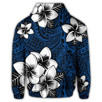 Hawaiian Plumeria Tribal Polynesian Zip Hoodie Blue - Polynesian Pride