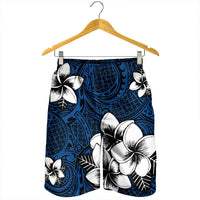 Hawaiian Plumeria Tribal Polynesian Men's Shorts Blue AH - Polynesian Pride