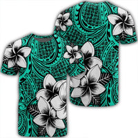 Hawaiian Plumeria Tribe Turquoise Polynesian T Shirt AH Unisex Black - Polynesian Pride