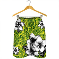 Hawaiian Plumeria Tribe Yellow Green Polynesian Men's Shorts AH - Polynesian Pride