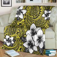 Hawaiian Plumeria Tribe Yellow Polynesian Premium Blankets AH - Polynesian Pride