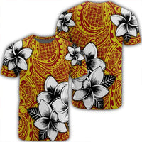 Hawaiian Plumeria Tribe Yellow Red Polynesian T Shirt AH Unisex Black - Polynesian Pride