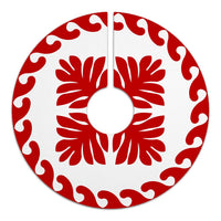 Hawaiian Quilt Pattern Beauty Tree Skirt - Red White - AH - Polynesian Pride