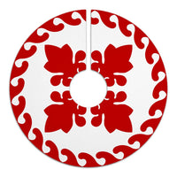 Hawaiian Quilt Pattern Flower Buds Polynesian Tree Skirt - Red White - AH - Polynesian Pride