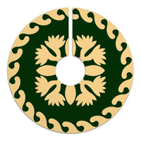 Hawaiian Quilt Pattern Flower Lovely Tree Skirt - Green Beige - AH - Polynesian Pride