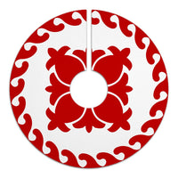 Hawaiian Quilt Pattern Tree Skirt - Red White - AH - Polynesian Pride