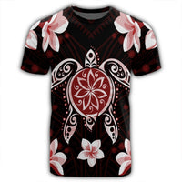 Hawaiian Reddie Turtle Plumeria T Shirt AH - Polynesian Pride