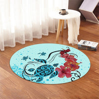 Hawaiian Sea Turtle Hibiscus Brilliant Polynesian Round Carpet - AH - Polynesian Pride