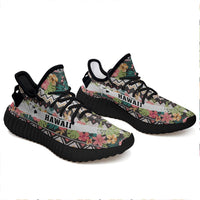 Hawaiian Sneakers YZ Hibiscus Ethnic Mix Tropical Flower Black - Polynesian Pride