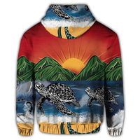 Hawaiian Sunset Ocean Turtle Zip Hoodie - Polynesian Pride