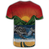 Hawaiian Sunset Ocean Turtle T Shirt AH - Polynesian Pride