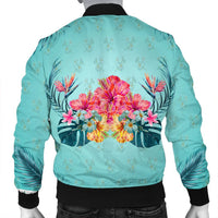 Hawaiian Tropical Strelitzia Hibiscus Plumeria Centre Bomber Jacket - AH - Polynesian Pride