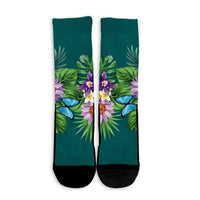 Hawaiian Tropical Strelitzia Plumeria Orchids Hibiscus Polynesian Crew Socks - AH - Polynesian Pride