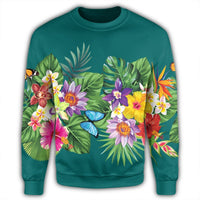 Hawaiian Tropical Strelitzia Plumeria Orchids Hibiscus Polynesian Sweatshirt - AH - Polynesian Pride