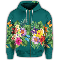 Hawaiian Tropical Strelitzia Plumeria Orchids Hibiscus Polynesian Zip Hoodie - Polynesian Pride
