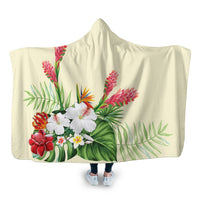 Hawaiian Tropical Wonderful Hibiscus Plumeria Strelitzia Hooded Blanket - AH Hooded Blanket White - Polynesian Pride