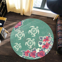 Hawaiian Turtle And Colorful Hibiscus Polynesian Round Carpet - AH - Polynesian Pride