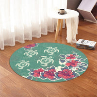 Hawaiian Turtle And Colorful Hibiscus Polynesian Round Carpet - AH - Polynesian Pride