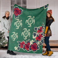Hawaiian Turtle And Colorful Hibiscus Polynesian Premium Blankets - AH - Polynesian Pride