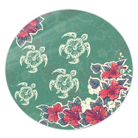 Hawaiian Turtle And Colorful Hibiscus Polynesian Round Carpet - AH Round Carpet Luxurious Plush - Polynesian Pride