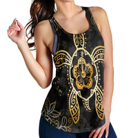Hawaiian Turtle And Hibiscus Polynesian Racerback Tank Gold - AH - Polynesian Pride
