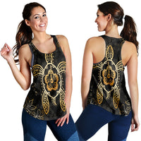 Hawaiian Turtle And Hibiscus Polynesian Racerback Tank Gold - AH Black - Polynesian Pride