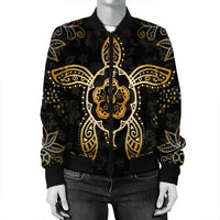Hawaiian Turtle And Hibiscus Polynesian Bomber Jacket Gold - AH - Polynesian Pride