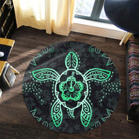 Hawaiian Turtle And Hibiscus Polynesian Round Carpet Green - AH - Polynesian Pride