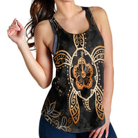 Hawaiian Turtle And Hibiscus Polynesian Racerback Tank Orange - AH - Polynesian Pride