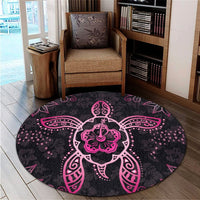 Hawaiian Turtle And Hibiscus Polynesian Round Carpet Pink - AH - Polynesian Pride
