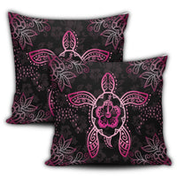 Hawaiian Turtle And Hibiscus Polynesian Pillow Covers Pink - AH - Polynesian Pride