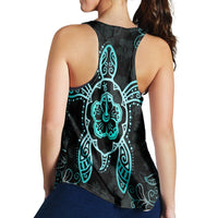 Hawaiian Turtle And Hibiscus Polynesian Racerback Tank Turquoise - AH - Polynesian Pride