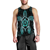 Hawaiian Turtle And Hibiscus Polynesian Tank Top Turquoise - AH Black - Polynesian Pride