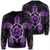 Hawaiian Turtle And Hibiscus Polynesian Sweatshirt Violet - AH Unisex Black - Polynesian Pride