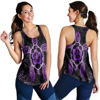 Hawaiian Turtle And Hibiscus Polynesian Racerback Tank Violet - AH Black - Polynesian Pride