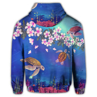 Hawaiian Turtle and Plumeria Pattern Polynesian Zip Hoodie - Polynesian Pride