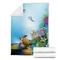 Hawaiian Turtle Dolphin In The Ocean Polynesian Set Premium Blankets - AH - Polynesian Pride