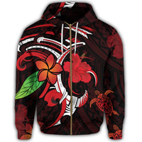 Hawaiian Turtle Hibiscus and Plumeria Flower Polynesian Zip Hoodie - Polynesian Pride