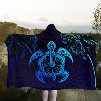 Hawaiian Turtle Hibiscus Coconut Tree Polynesian Hooded Blanket AH - Polynesian Pride