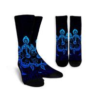 Hawaiian Turtle Hibiscus Coconut Tree Polynesian Crew Socks AH Crew Socks White - Polynesian Pride