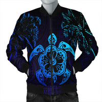 Hawaiian Turtle Hibiscus Coconut Tree Polynesian Bomber Jacket AH Black Unisex - Polynesian Pride