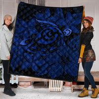 Hawaiian Turtle Hibiscus Plumeria Kanaka Polynesian Premium Quilts Blue - Soft Style - AH - Polynesian Pride