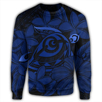 Hawaiian Turtle Hibiscus Plumeria Kanaka Polynesian Sweatshirt Blue - Soft Style - AH - Polynesian Pride