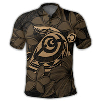 Hawaiian Turtle Hibiscus Plumeria Kanaka Polynesian Polo Shirt Gold Soft Style - Polynesian Pride