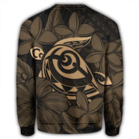 Hawaiian Turtle Hibiscus Plumeria Kanaka Polynesian Sweatshirt Gold - Soft Style - AH - Polynesian Pride