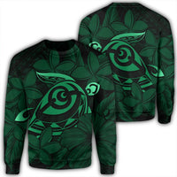 Hawaiian Turtle Hibiscus Plumeria Kanaka Polynesian Sweatshirt Green - Soft Style - AH Unisex Black - Polynesian Pride