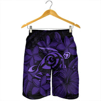 Hawaiian Turtle Hibiscus Plumeria Kanaka Polynesian Men's Shorts Purple - Soft Style - AH - Polynesian Pride